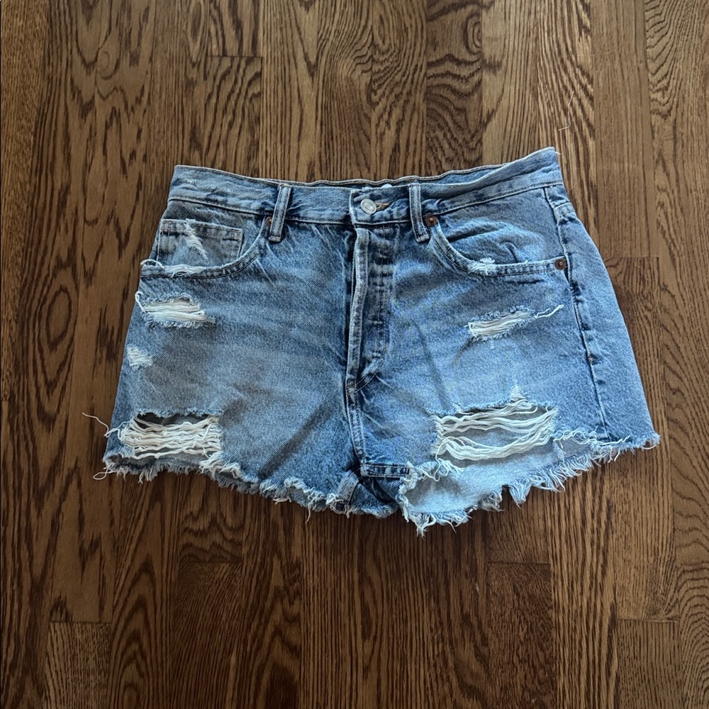 Zara Blue Distressed Jean Shorts